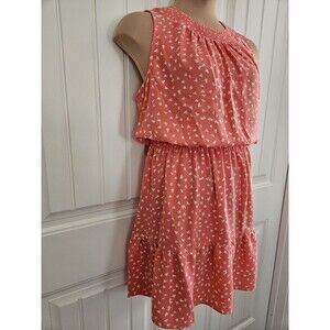 Vince Camuto Coral Blouson Dress Smocked Ditsy Pattern Sz 2X Fluttering Elastic